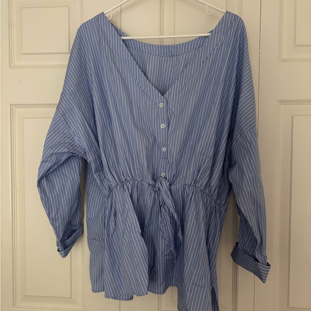 ANTHROPOLOGY- Blue Striped Women's Top